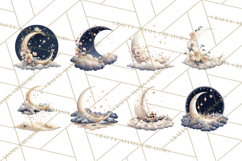 Moon Scenes Clipart, Crescent Moon Art, Starry Sky PNG Product Image 2