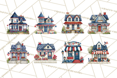 Patriotic Town Clipart, 4th of July Houses and Shops Png Product Image 3