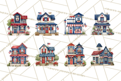Patriotic Town Clipart, 4th of July Houses and Shops Png Product Image 8