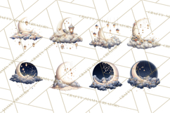 Moon Scenes Clipart, Crescent Moon Art, Starry Sky PNG Product Image 8