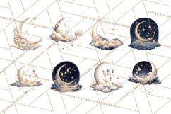 Moon Scenes Clipart, Crescent Moon Art, Starry Sky PNG Product Image 5