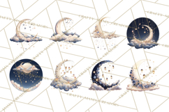 Moon Scenes Clipart, Crescent Moon Art, Starry Sky PNG Product Image 6