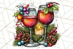 Christmas Wine Night Clipart PNG, Alcohol Christmas Png Product Image 3