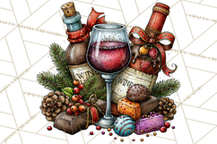Christmas Wine Night Clipart PNG, Alcohol Christmas Png Product Image 4
