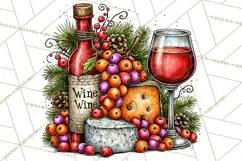 Christmas Wine Night Clipart PNG, Alcohol Christmas Png Product Image 2