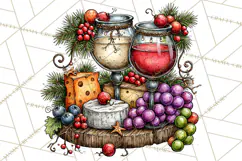 Christmas Wine Night Clipart PNG, Alcohol Christmas Png Product Image 4