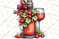 Christmas Wine Night Clipart PNG, Alcohol Christmas Png Product Image 5