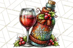 Christmas Wine Night Clipart PNG, Alcohol Christmas Png Product Image 5