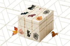 Halloween Mahjong Clipart, Spooky Mahjong Tiles PNG, Gothic Product Image 5