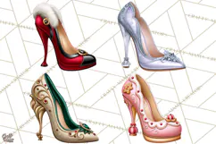 Christmas High Heel Clipart PNG, Whimsical Holiday Shoes Product Image 1