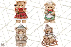 Christmas Teddy Bear Clipart PNG Watercolor Holiday Bears Product Image 1