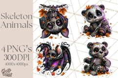 Animal Skeleton Halloween PNG Clipart Set Product Image 1
