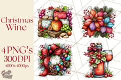 Christmas Wine Night Clipart PNG, Alcohol Christmas Png Product Image 1