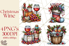 Christmas Wine Night Clipart PNG, Alcohol Christmas Png Product Image 1