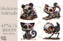 Animal Skeleton Halloween PNG Clipart Set Product Image 1