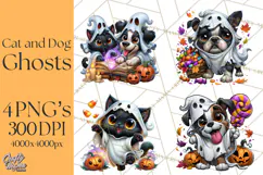 Cute Ghost Dogs And Cats Halloween PNG Clipart Product Image 1