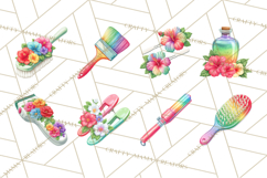 Rainbow Hair Stylist Clipart, Colorful Salon Tools PNG Product Image 2