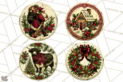 Vintage Christmas Round Signs Clipart, Rustic Metal Product Image 1