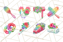 Rainbow Hair Stylist Clipart, Colorful Salon Tools PNG Product Image 3