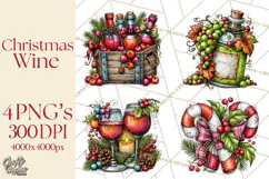 Christmas Wine Night Clipart PNG, Alcohol Christmas Png Product Image 1