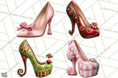Christmas High Heel Clipart PNG, Whimsical Holiday Shoes Product Image 1