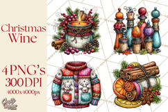 Christmas Wine Night Clipart PNG, Alcohol Christmas Png Product Image 1