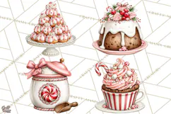 Peppermint Christmas Bakery Clipart PNG, Candy Cane Sweets Product Image 1