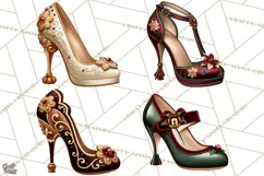 Christmas High Heel Clipart PNG, Whimsical Holiday Shoes Product Image 1