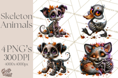 Animal Skeleton Halloween PNG Clipart Set Product Image 1