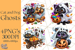 Cute Ghost Dogs And Cats Halloween PNG Clipart Product Image 1