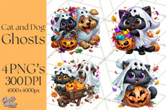 Cute Ghost Dogs And Cats Halloween PNG Clipart Product Image 1