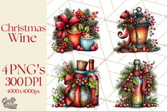 Christmas Wine Night Clipart PNG, Alcohol Christmas Png Product Image 1