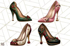 Christmas High Heel Clipart PNG, Whimsical Holiday Shoes Product Image 1