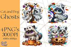 Cute Ghost Dogs And Cats Halloween PNG Clipart Product Image 1