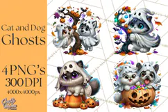 Cute Ghost Dogs And Cats Halloween PNG Clipart Product Image 1