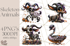 Animal Skeleton Halloween PNG Clipart Set Product Image 1