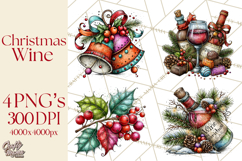 Christmas Wine Night Clipart PNG, Alcohol Christmas Png Product Image 1