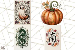Halloween Mahjong Clipart, Spooky Mahjong Tiles PNG, Gothic Product Image 1