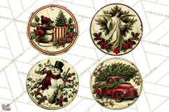 Vintage Christmas Round Signs Clipart, Rustic Metal Product Image 1