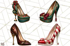 Christmas High Heel Clipart PNG, Whimsical Holiday Shoes Product Image 1