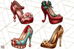 Christmas High Heel Clipart PNG, Whimsical Holiday Shoes Product Image 1