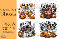 Cute Ghost Dogs And Cats Halloween PNG Clipart Product Image 1