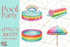 Summer Pool Party Clipart PNG, Rainbow Summer Png Designs Product Image 1