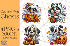 Cute Ghost Dogs And Cats Halloween PNG Clipart Product Image 1