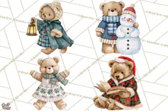 Christmas Teddy Bear Clipart PNG Watercolor Holiday Bears Product Image 1