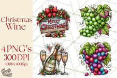 Christmas Wine Night Clipart PNG, Alcohol Christmas Png Product Image 1