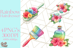 Rainbow Hair Stylist Clipart, Colorful Salon Tools PNG Product Image 1