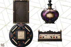 Halloween Mahjong Clipart, Spooky Mahjong Tiles PNG, Gothic Product Image 1