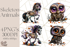 Animal Skeleton Halloween PNG Clipart Set Product Image 1
