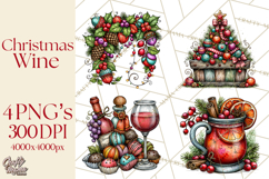Christmas Wine Night Clipart PNG, Alcohol Christmas Png Product Image 1